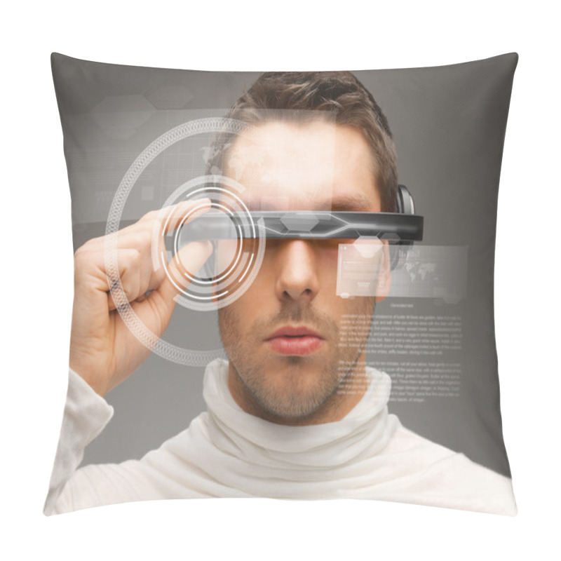 Personality  Man With Futuristic Glasses Pillow Covers