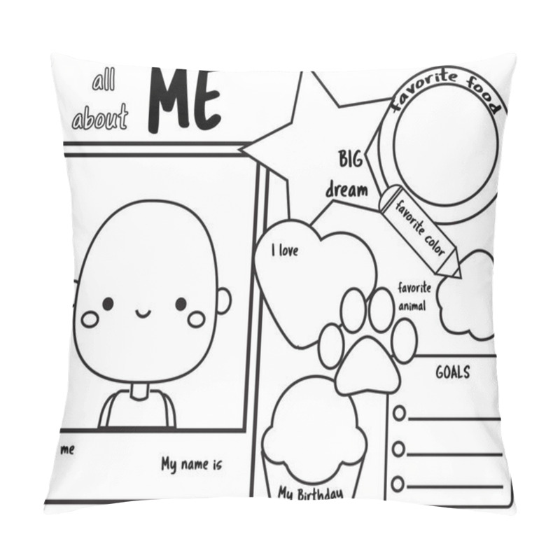 Personality  All About Me. Writing Prompt For Kids Blank. Educational Children Page. Pillow Covers