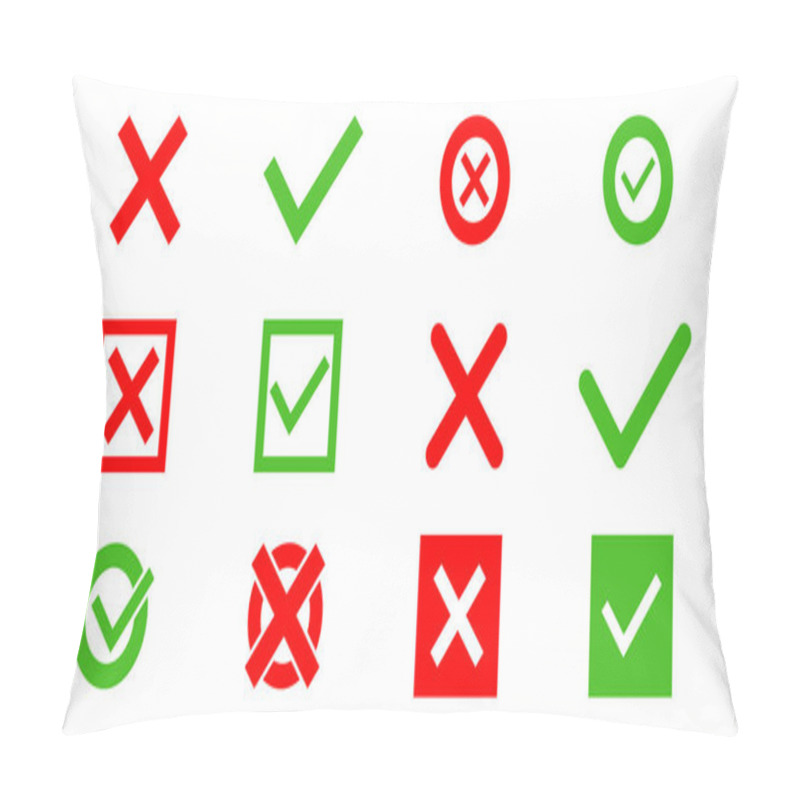 Personality  Check And Cross Marks Icons For Validation And Approval, Checkmark, Check Cancel, Check List, Check Box, Abstract, Minimal Pillow Covers