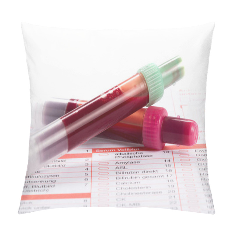 Personality  Blood Test, Blood Samples On A Laboratory Form Pillow Covers