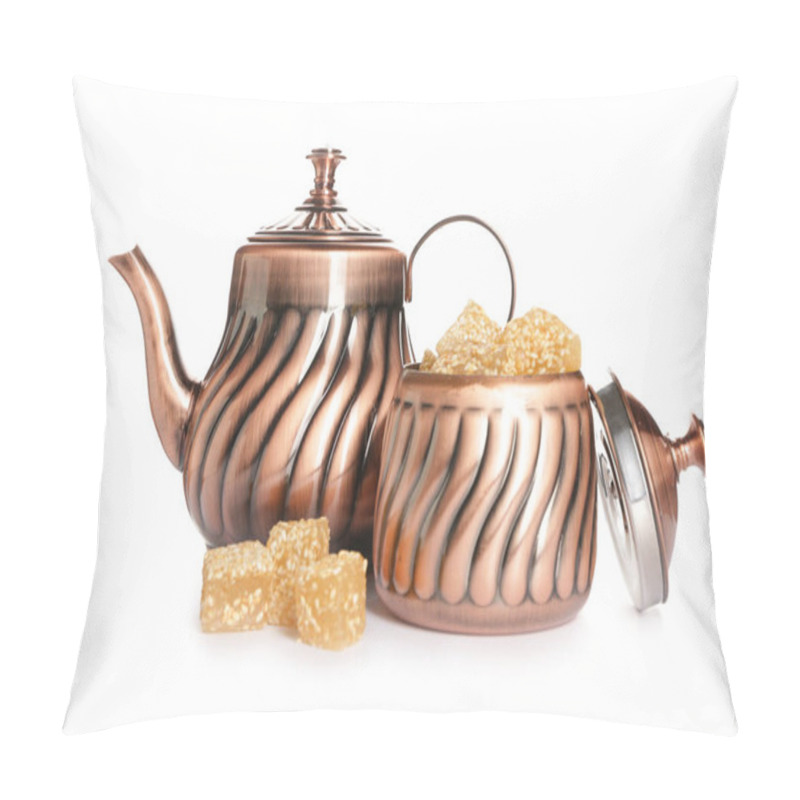 Personality  Tasty Turkish Tea With Sweets On White Background Pillow Covers