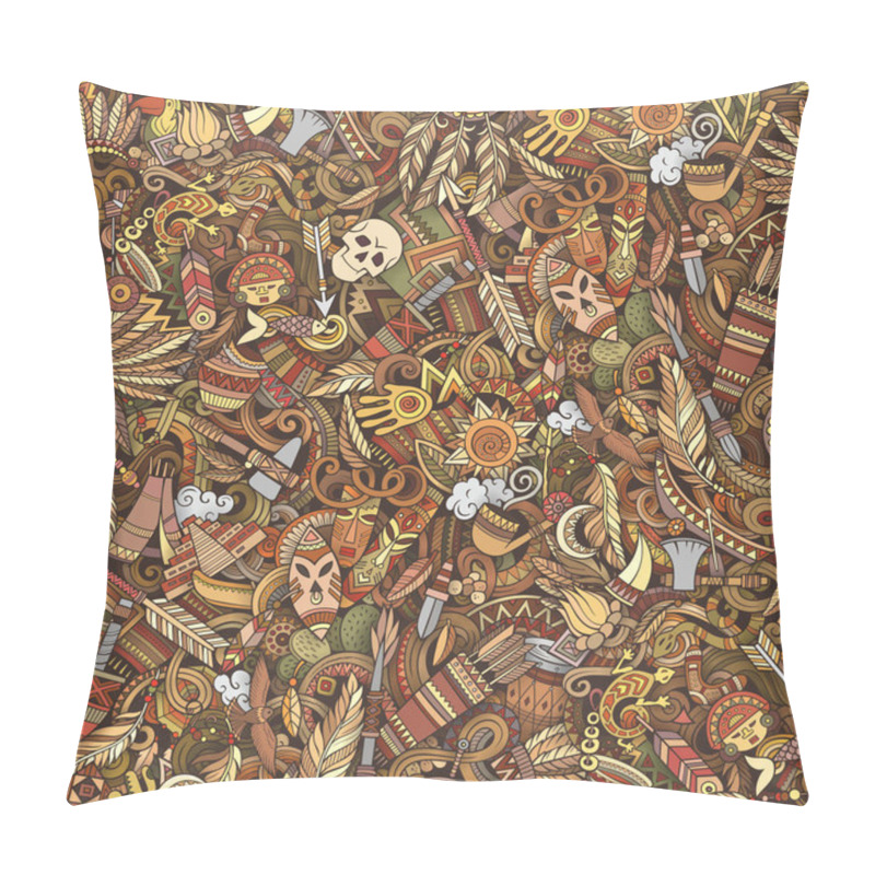 Personality  Cartoon Cute Doodles Hand Drawn Native American Seamless Pattern. Pillow Covers