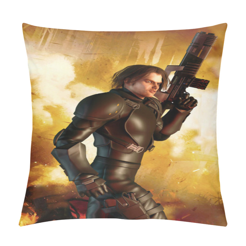 Personality  Futuristic Soldier And Burning City Pillow Covers