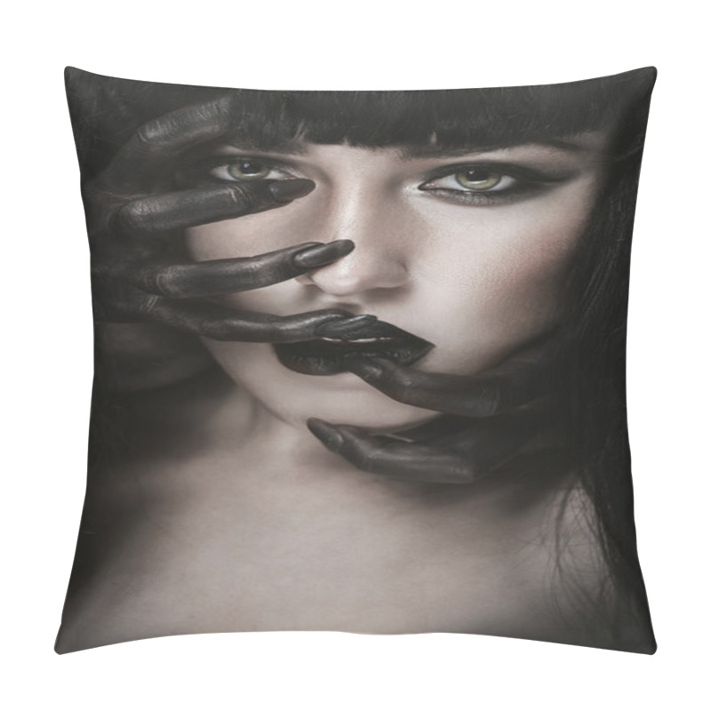 Personality  Woman With Black Demon Hands On Face Pillow Covers