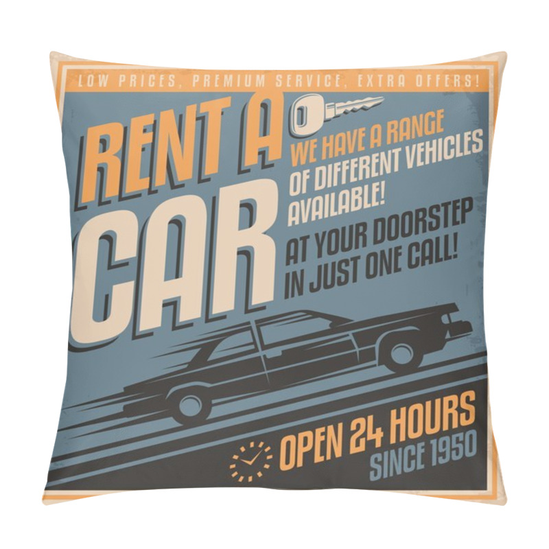 Personality  Old Fashioned Comics Style Rent A Car Poster Design Pillow Covers