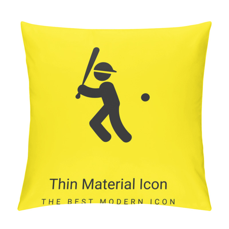 Personality  Baseball Player With Bat Ball And Cap Minimal Bright Yellow Material Icon Pillow Covers