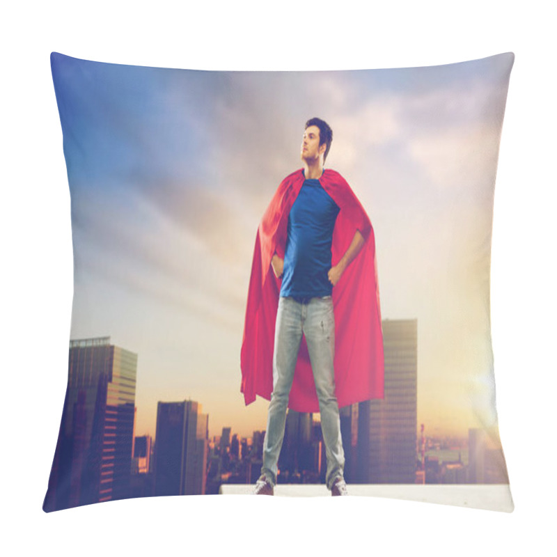 Personality  Man In Superhero Cape Over Sunset In Tokyo City Pillow Covers