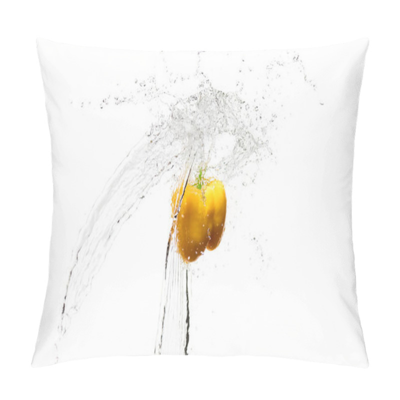 Personality  Yellow Bell Pepper In Water Splashes Isolated On White Pillow Covers