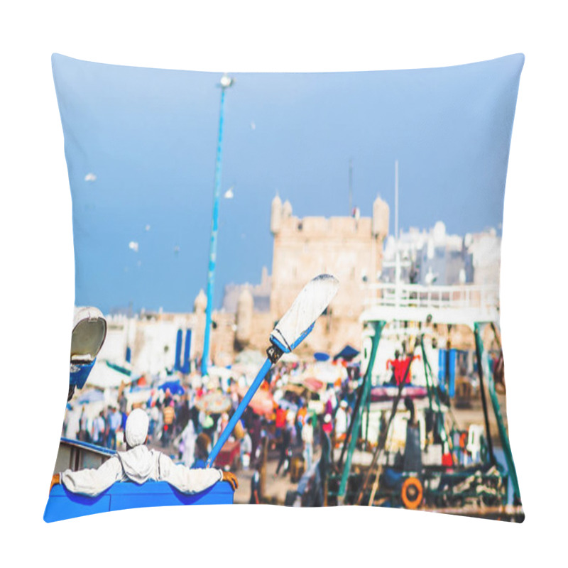 Personality  View On Person Relaxing At The Port Of Essaouira In Morocco Pillow Covers