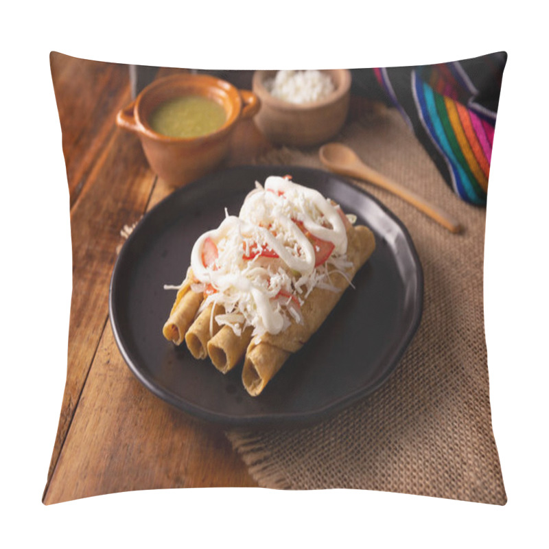 Personality  Tacos Dorados. Mexican Dish Also Known As Flautas, Consists Of A Rolled Corn Tortilla With Some Filling, Commonly Chicken Or Beef Or Vegetarian Options Such As Potatoes. Pillow Covers