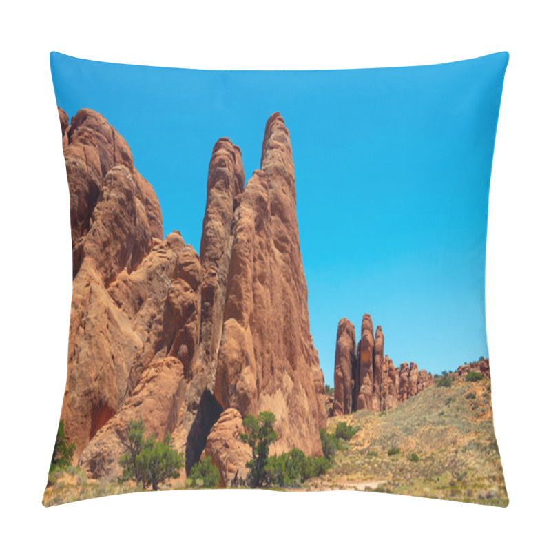 Personality  Mesa And Butte Landscape At Sand Dune Arch In Arches National Park, Moab, Utah, USA. Pillow Covers