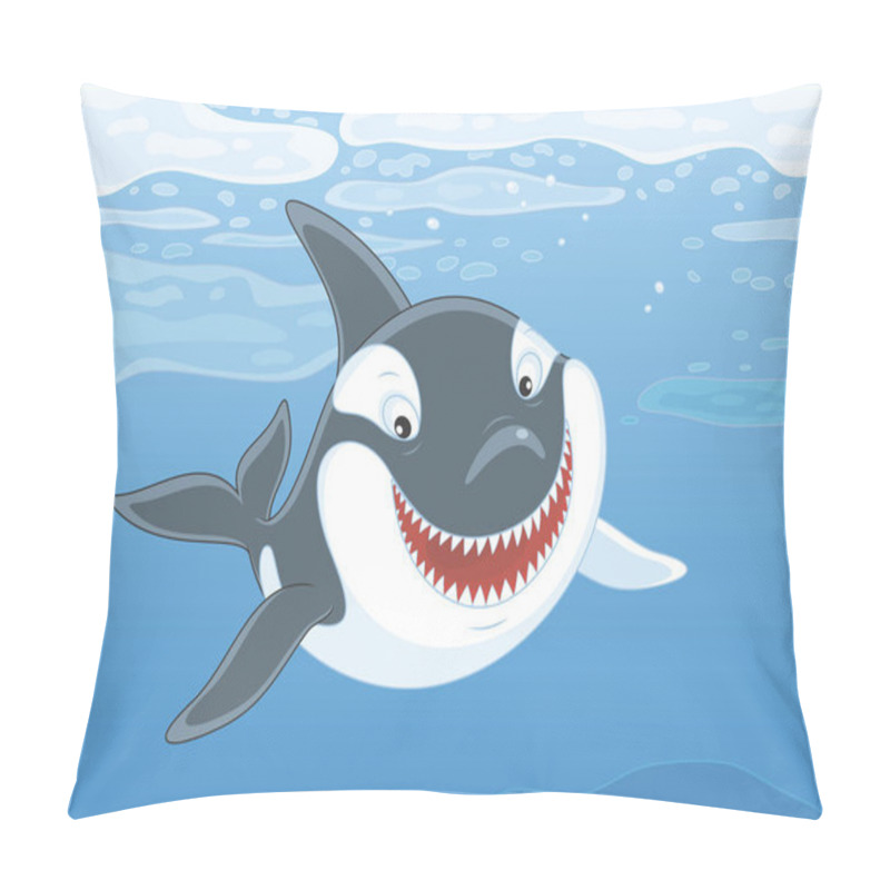 Personality  Killer Whale Swimming Among Drifting Ice Floes In Blue Water Of A Polar Sea, Vector Illustration In A Cartoon Style Pillow Covers