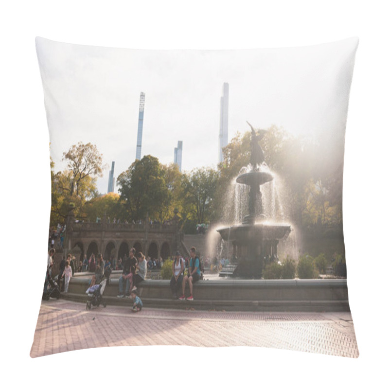 Personality  NEW YORK, USA - OCTOBER 11, 2022: People Spending Time Near Bethesda Fountain In Central Park  Pillow Covers