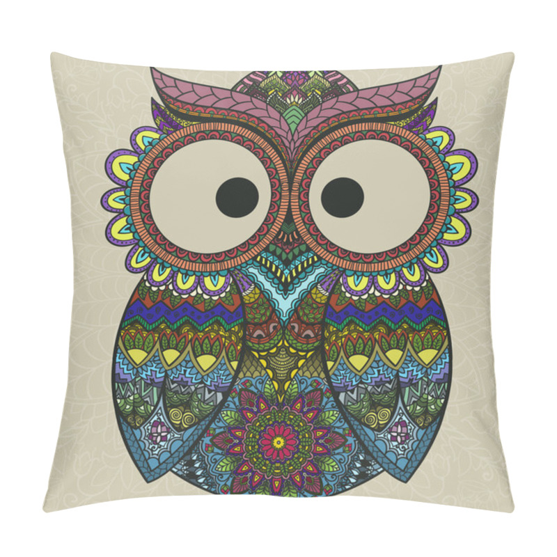 Personality  Ornamental Owl On The Patterned Background. Pillow Covers