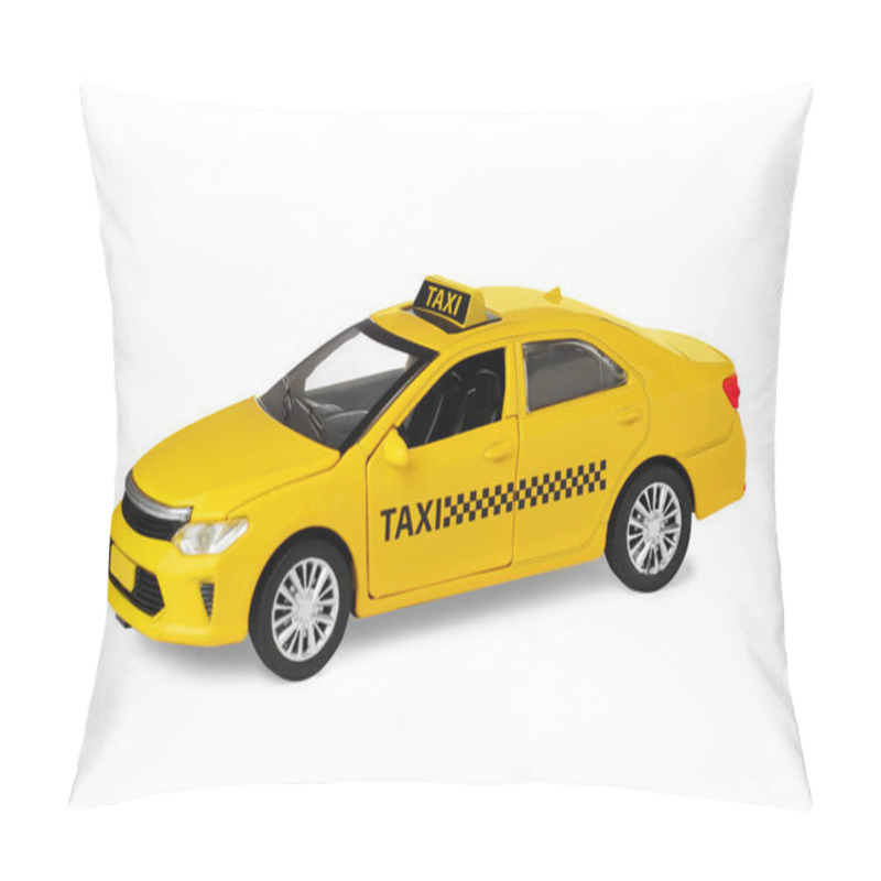 Personality  Yellow Taxi Car Model Isolated On White Pillow Covers