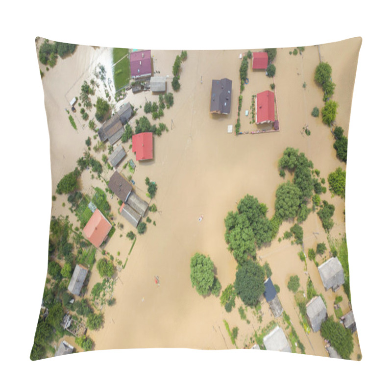 Personality  Aerial View Of Flooded Houses With Dirty Water Of Dnister River In Halych Town, Western Ukraine. Pillow Covers