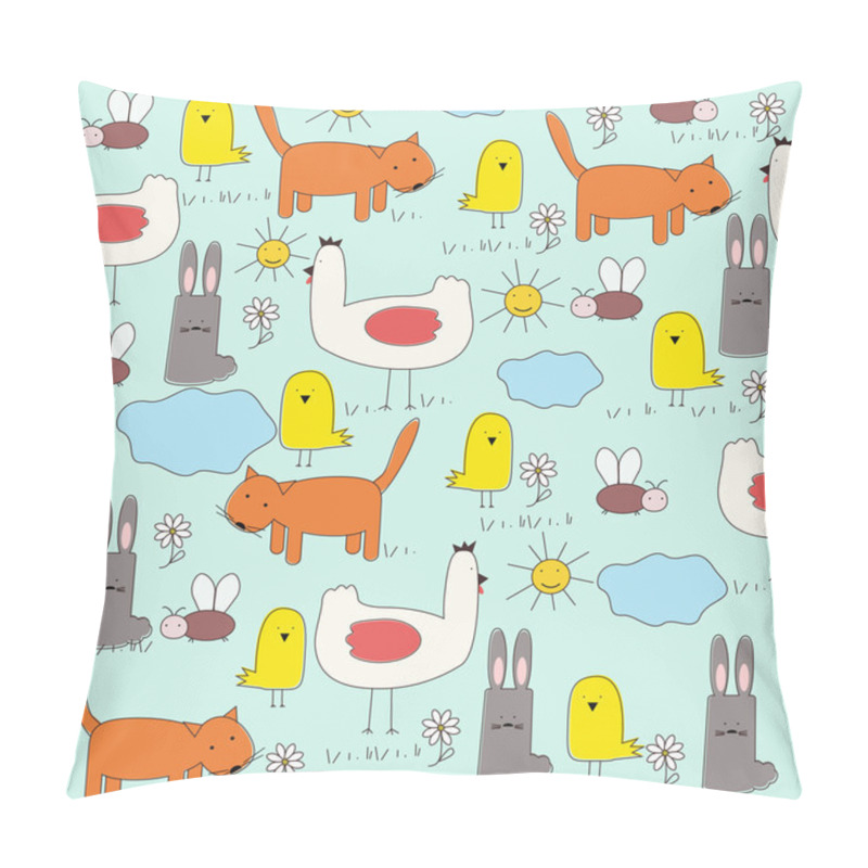 Personality  Seamless Of Cartoon Animals (children's Drawings) . Vector Eps10 Illustration Pillow Covers