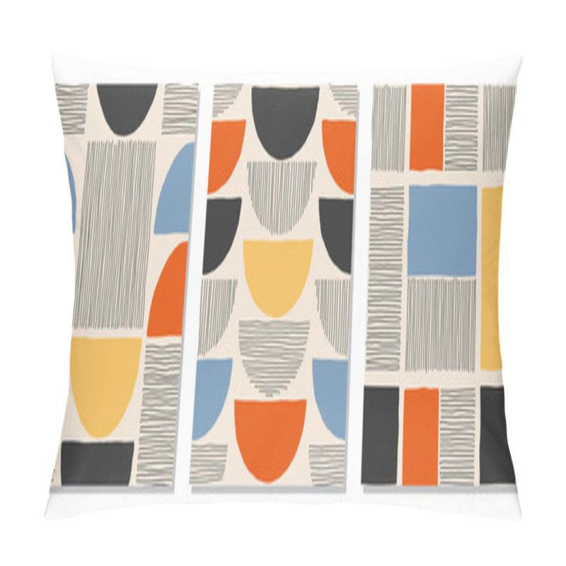 Personality  Set Of Trendy Minimalist Seamless Pattern With Abstract Hand Drawn Composition Pillow Covers