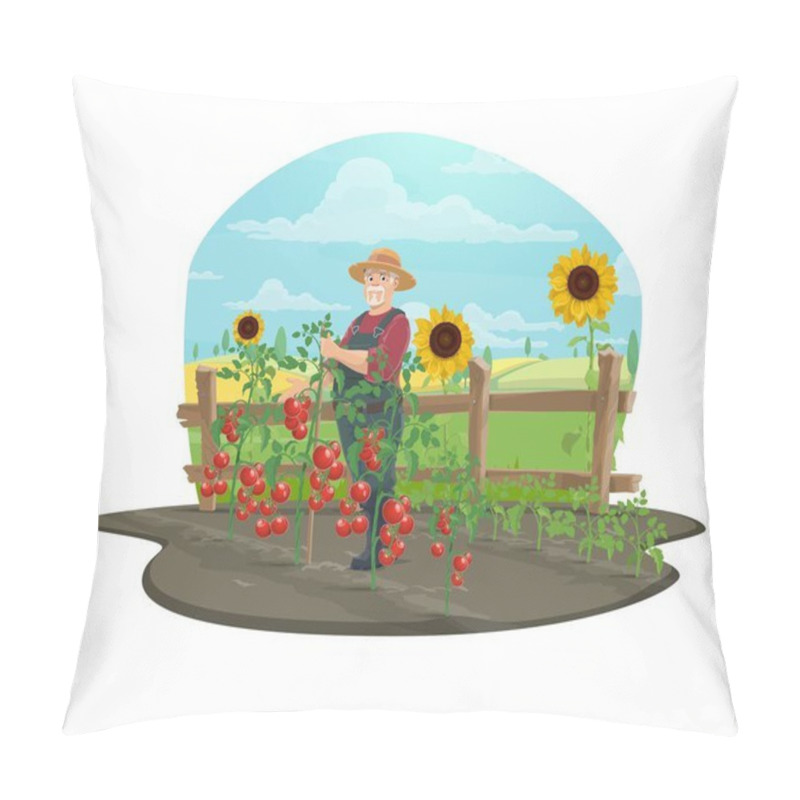 Personality  Farmer Trellising Tomato Vegetables On Farm Pillow Covers