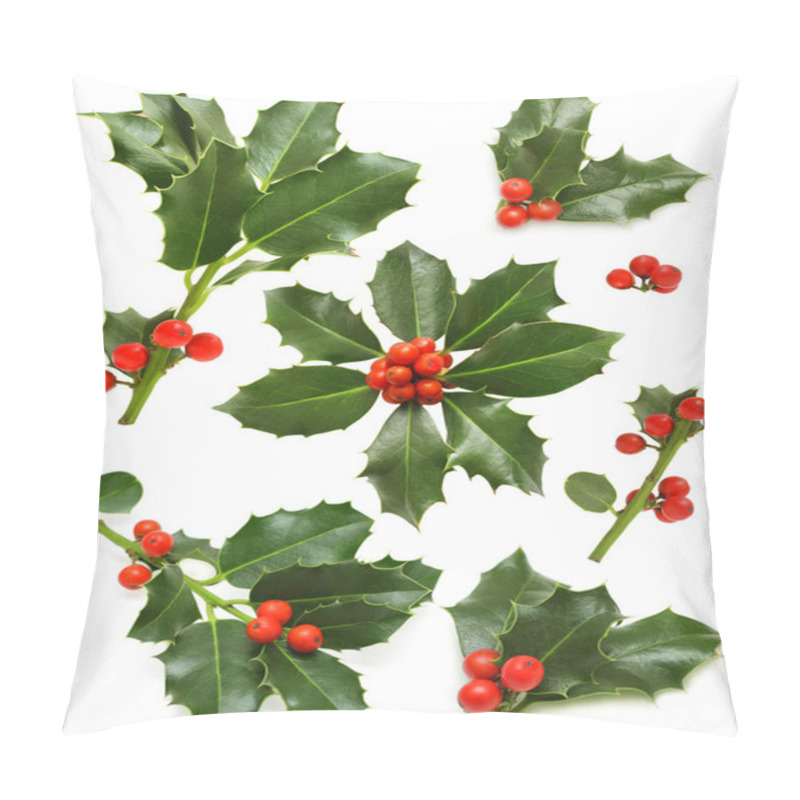 Personality  Christmas Holly Set - Green Leaf, Red Berry And Twig Pillow Covers