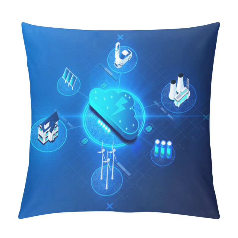 Personality  Smart Power Grid - Smart Electricity Grid - Electricity Network Based On Digital Technology That Is Used To Supply Electricity To Consumers Via Two-way Digital Communication - 3D Illustration Pillow Covers