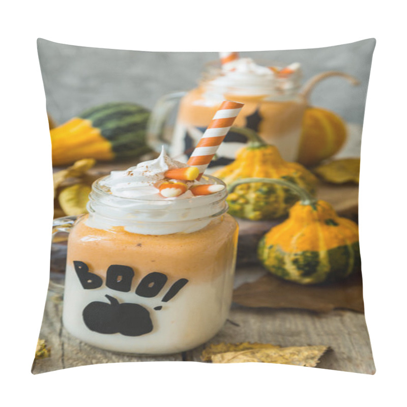 Personality  Halloween Style Pumpkin Spice Latte In Glass Jar Pillow Covers