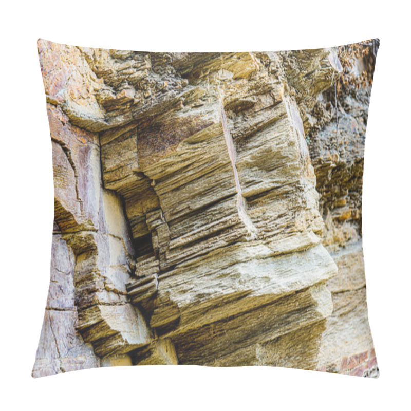 Personality  Nature Force Compressed Cracked Rock Layers Structure Formation Close-up Details, In Various Shapes, Colors, Thicknesses, At North Central Coast Of Crete, Greece. Nature And Geological Science Concept Pillow Covers