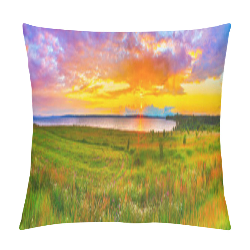 Personality  Sunset Over The River Kama. Panorama Pillow Covers