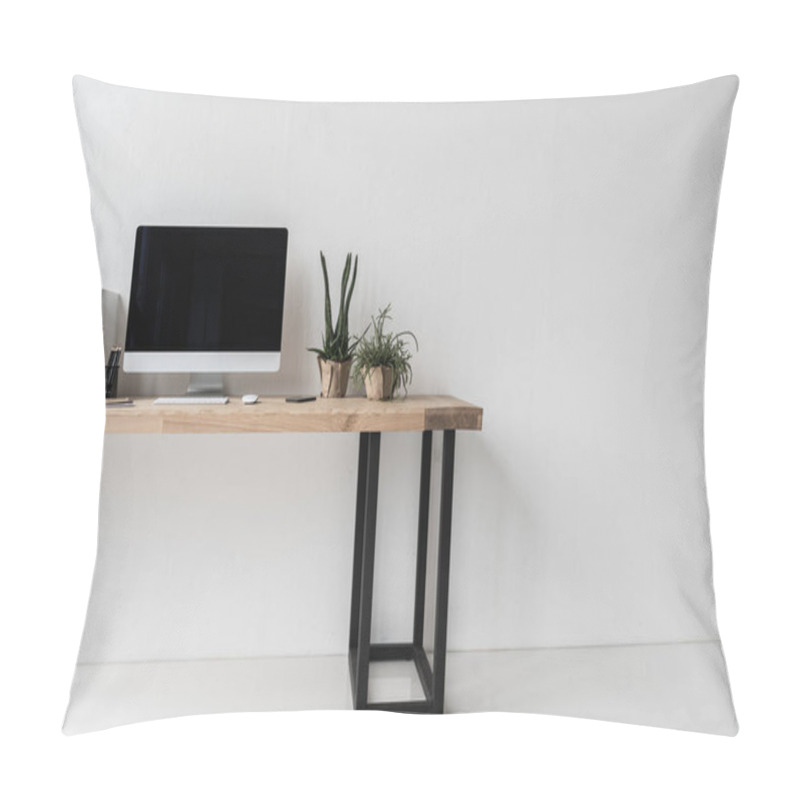 Personality  Workplace With Computer In Modern Office Pillow Covers