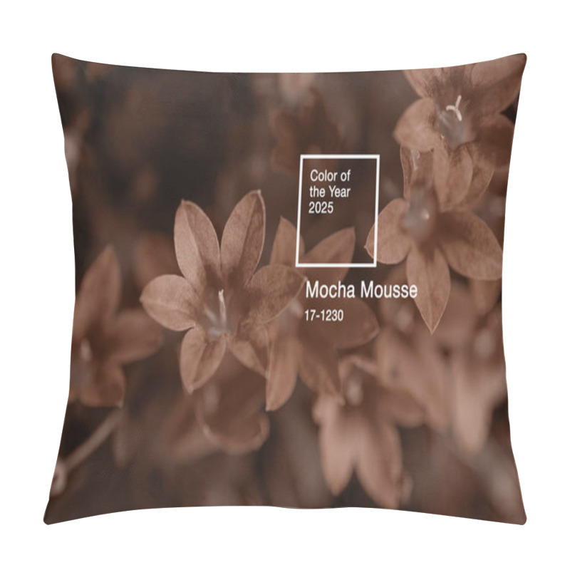 Personality  Close-up Bell Flowers In Delicate Sepia, Brown And Beige Tones. Main Color Concept Of 2025 Year - Mocha Mousse. Pillow Covers