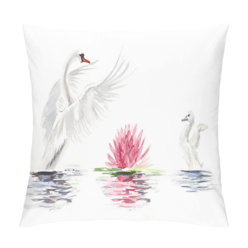 Personality  Swan Floats. Swan With Baby Birds. Pillow Covers