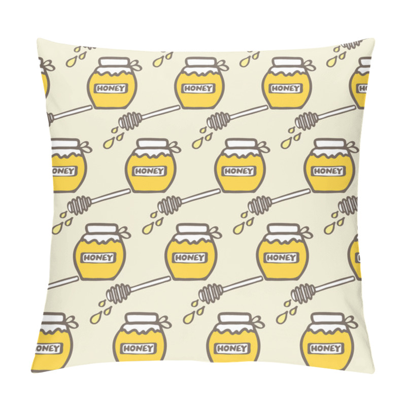 Personality  Honey Jar And Spoon. Hand-drawn Seamless Cartoon Pattern With Honey Jars And Spoons. Vector Illustration. Pillow Covers