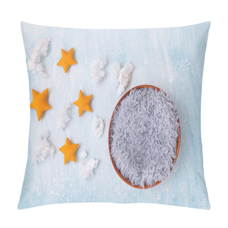 Personality  Newborn Digital Background With Clouds And Stars On Blue Background Pillow Covers