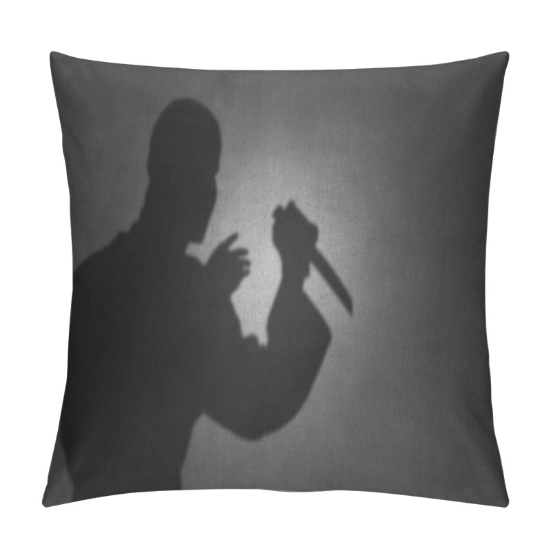 Personality  Silhouette Killer Or Terrorist With Knife, Shadow On Wall, Offence Act Assassination Concept Pillow Covers