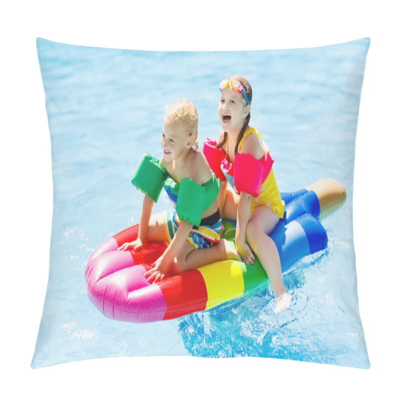 Personality  Kids On Inflatable Float In Swimming Pool.  Pillow Covers