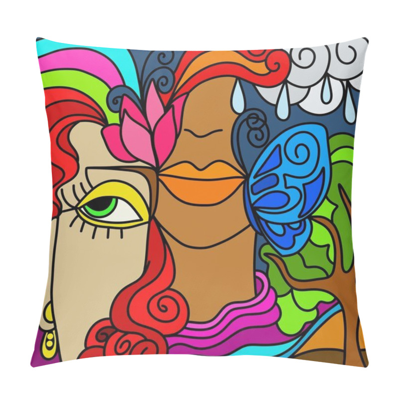 Personality  Two Women's Faces Pillow Covers