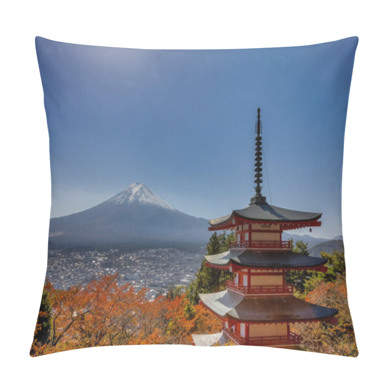 Personality  Stunning View At Mount Fuji From The Chureito Pagoda At Arakura Sengen Shrine. Pillow Covers