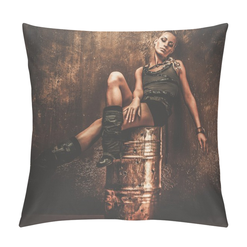 Personality  Steampunk Girl Sitting On Barrel Pillow Covers