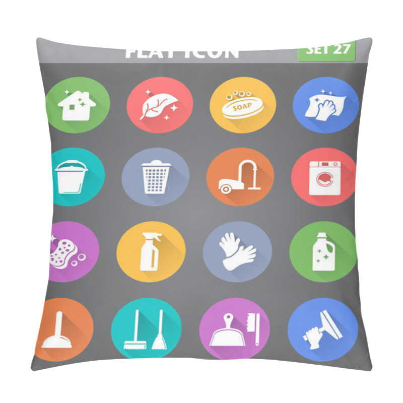 Personality  Cleaning Icons Set In Flat Style With Long Shadows. Pillow Covers