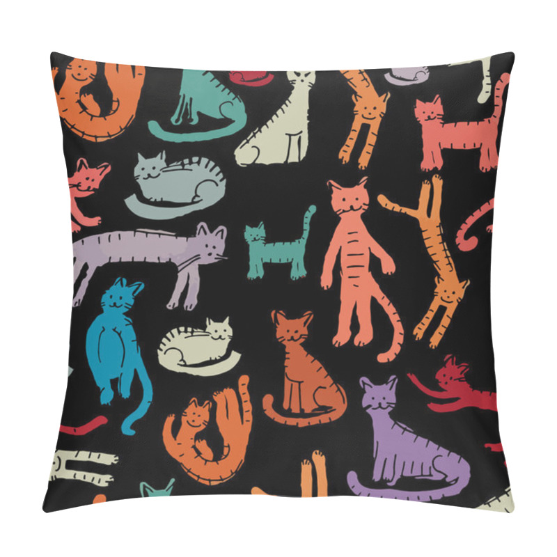 Personality  Cute Cats, Seamless Pattern. Sketch For Your Design Pillow Covers