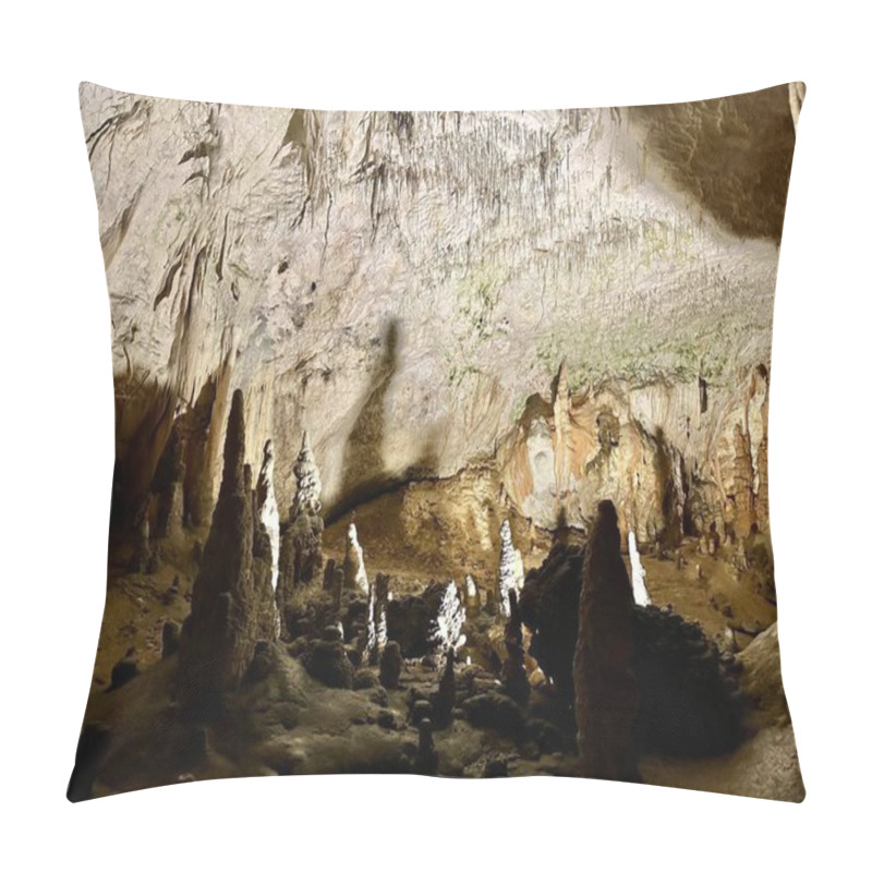 Personality  A Photograph Captures A Close-up Of Vibrant Stalactites Within A Secluded Cave. Pillow Covers