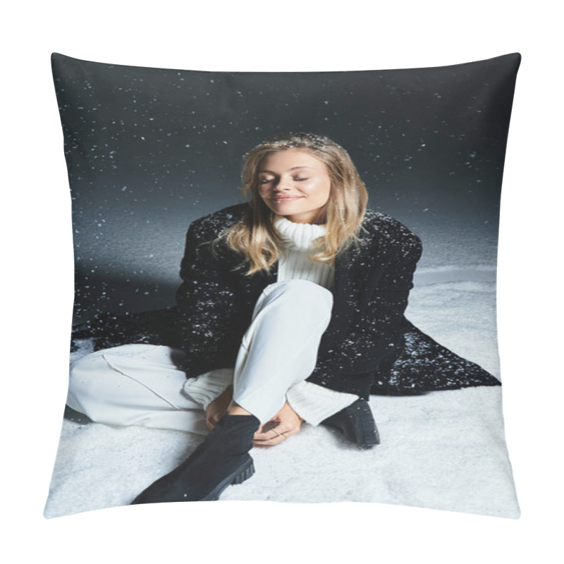 Personality  This Beautiful Woman Embraces The Winter Chill, Surrounded By Soft Falling Snowflakes. Pillow Covers