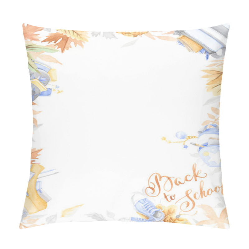 Personality  Watercolor Frame Of Autumn Leaves And School Bags, With Handwritten Text 