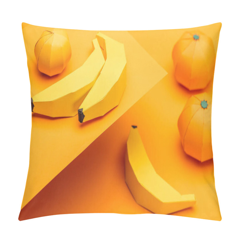 Personality  Selective Focus Of Origami Bananas And Tangerines On Orange Pillow Covers