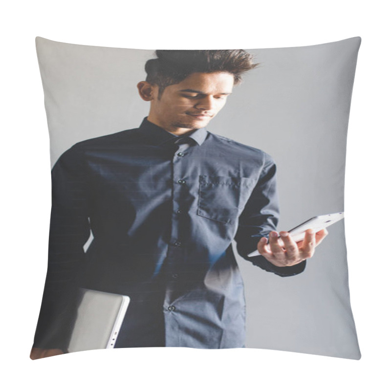 Personality  Young Man Using Smartphone Pillow Covers