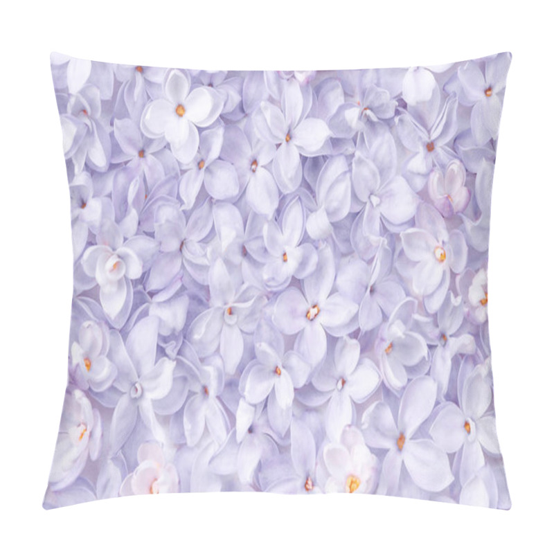 Personality  Realistic Lilac Flower Bed Backdrop. Floral Top View. Bunch Of Violet, Purple Flowers. Pillow Covers