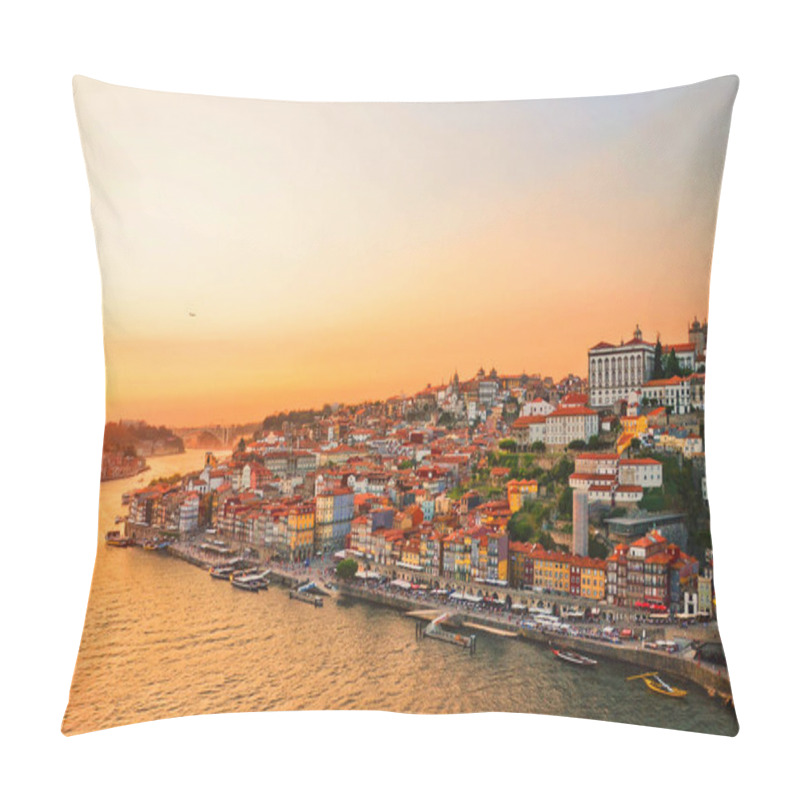 Personality  Magnificent Sunset Over The Porto City Center And The Douro River, Portugal. Dom Luis I Bridge Is A Popular Tourist Spot As It Offers Such A Beautiful View Over The Area Pillow Covers