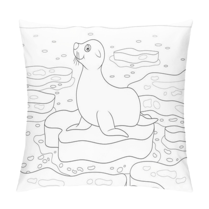 Personality  Seal On A Drifting Ice Floe In A Polar Sea, Black And White Vector Illustration In A Cartoon Style For A Coloring Book Pillow Covers