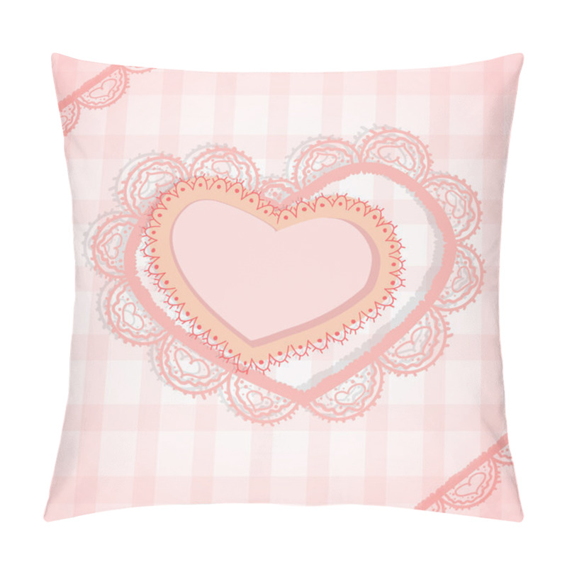 Personality  Pink Checked Background With Two Hearts Pillow Covers