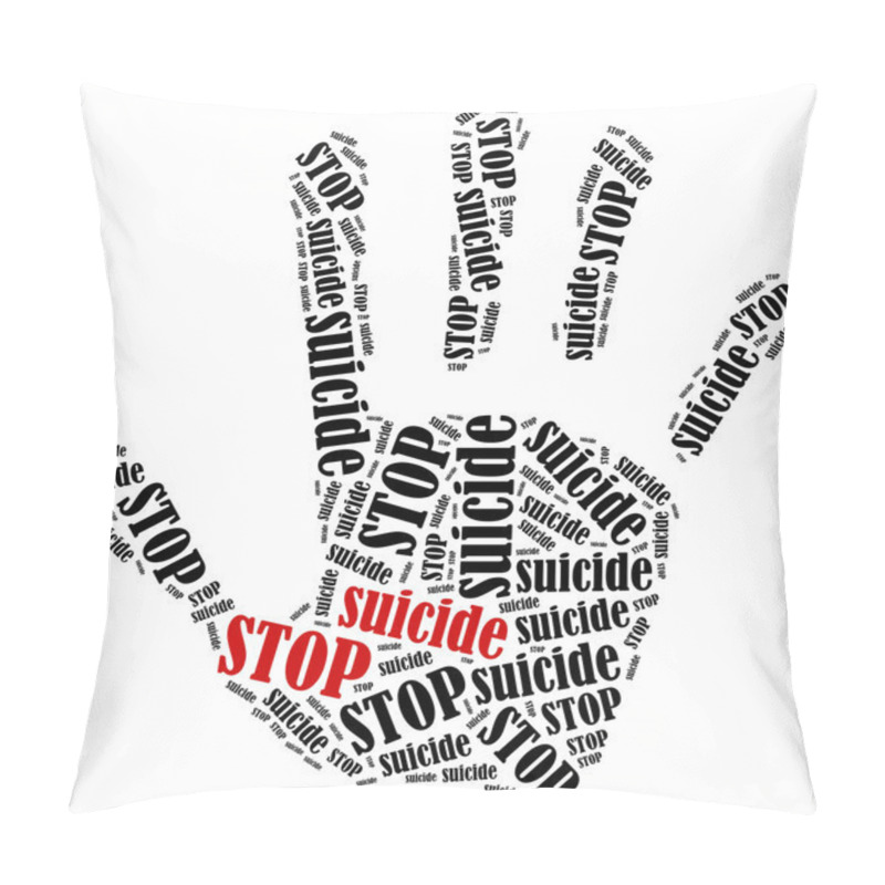 Personality  Word Cloud Illustration In Shape Of Hand Print Showing Protest. Pillow Covers